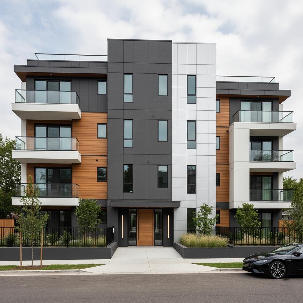 Eco-friendly sustainable house exterior with vertical gardens and solar panel integration