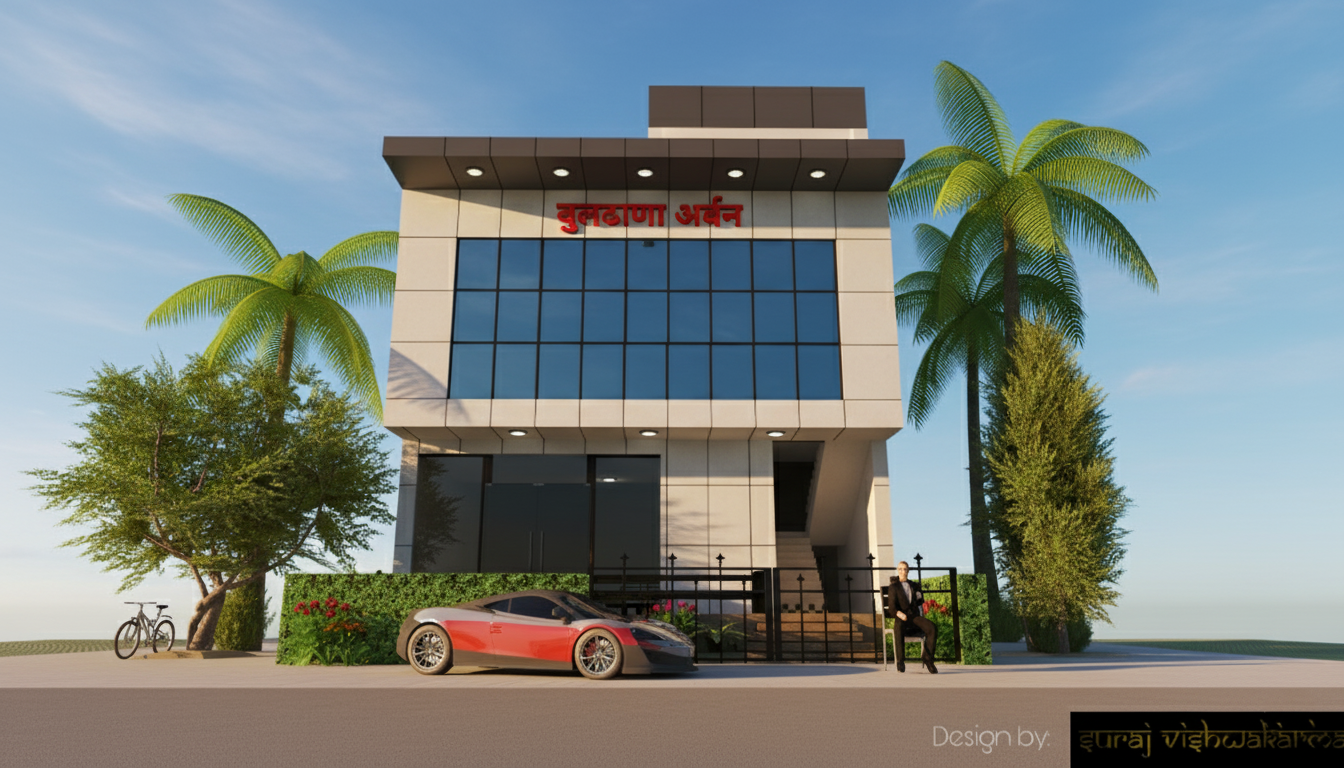 Modern compound wall design with laser-cut metal gate and security lighting